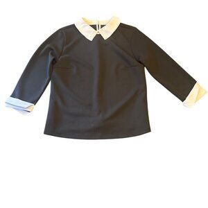 Black Long-Sleeve Top With White Collar Cuffs Shes Size Small Goth Dark Academia